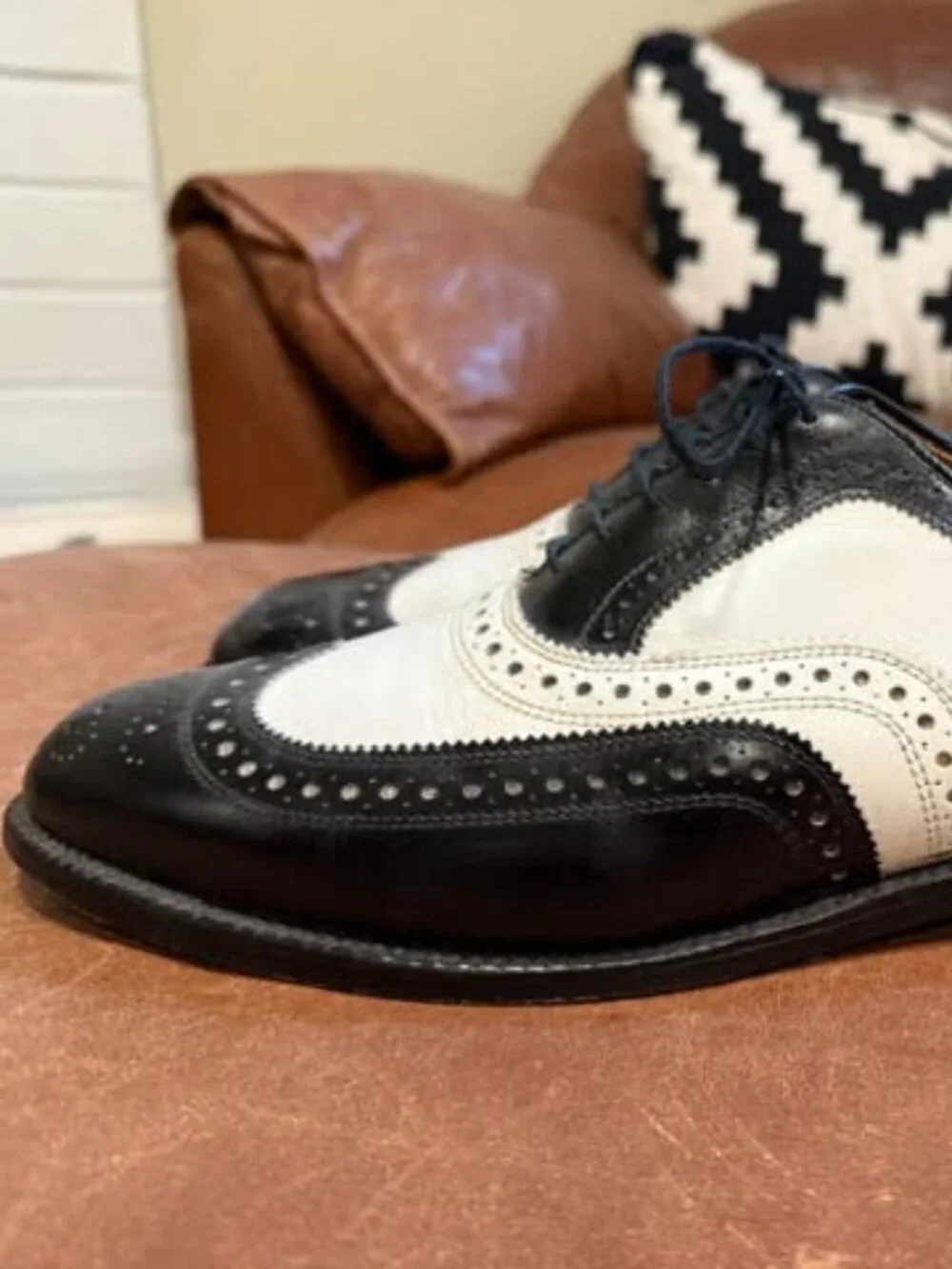 Allen Edmonds Broadstreet-style black-and-white spectator/wingtips
